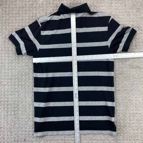 Tommy Hilfiger Polo Shirt Men Medium M Black Gray Stripe Casual Golf Embroidered - Picture 6 of 8
